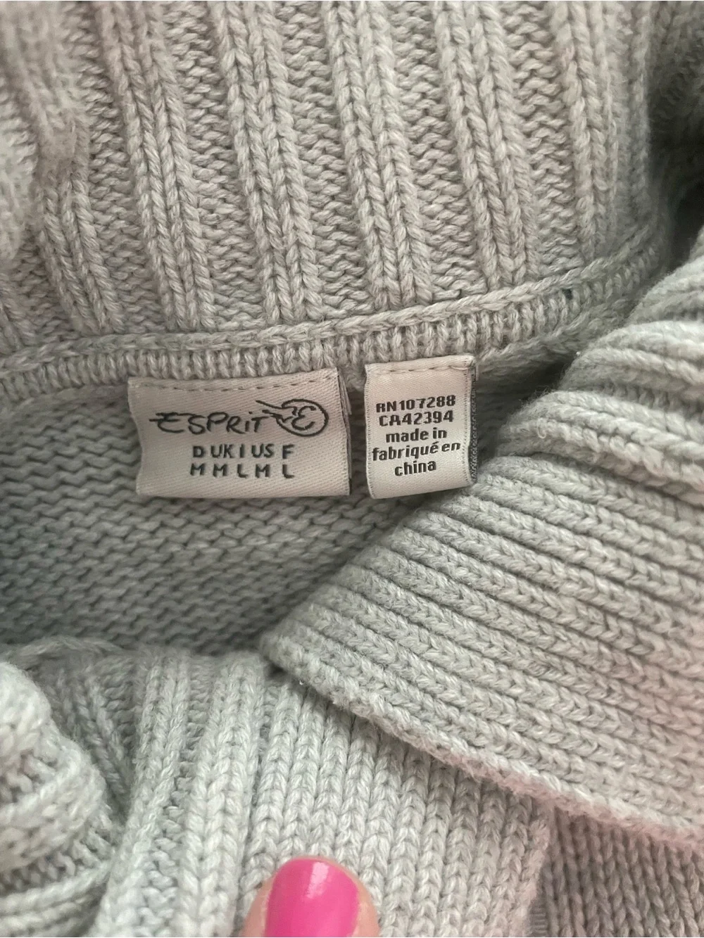 Esprit Light Gray Ribbed Snap-Collar Knit Cardigan